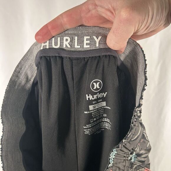 Hurley Board Shorts Men's Medium Grey Hawaiian Pull On Drawstring Pockets Lined - Picture 7 of 8